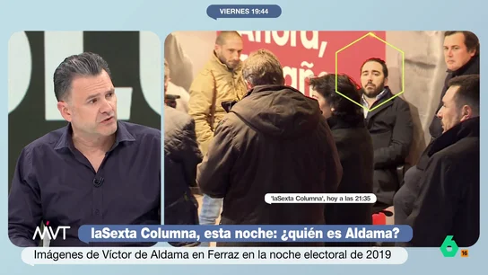 Iñaki López, al ver a Aldama en la fiesta de Ferraz: "El franquista viendo pasar políticos como en la Madrid Fashion Week" Iñaki López reacciona en este vídeo a las imágenes de laSexta Columna en las que se muestra a Aldama en la trastienda de la fiesta electoral del PSOE en 2019, así como fotos posando con una bandera preconstitucional.