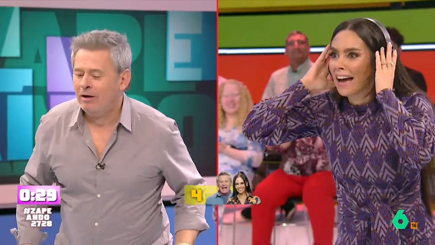 Cristina Pedroche lo da todo en el juego de mímica de Zapeando: "¡Gritas una barbaridad!" La zapeadora, junto a Miki Nadal, se ha enfrentado a Dani Mateo y María Gómez en un juego en el que debían adivinar canciones gracias a las pistas de su pareja. ¿Quién habrá ganado? No te lo pierdas en el vídeo principal.