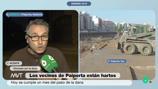 Vicente, vecino de Paiporta, sobre el estado de "depresión" de los niños: "No juegan, no sonríen. Es una zona de guerra" Vicente, vecino de Paiporta, denuncia en este vídeo la situación de abandono en la que se encuentran él y sus vecinos un mes después de la DANA: "A 100 metros escasos hay 200 coches apilados uno detrás de otro con lodos tóxicos".