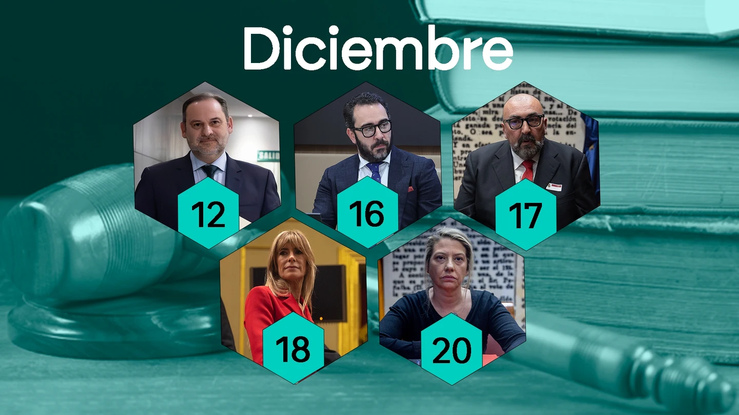 El diciembre judicial del entorno del Gobierno: Ábalos, Koldo, Aldama o Begoña Gómez afrontan un mes repleto de tribunales El diciembre judicial del entorno del Gobierno: Ábalos, Koldo, Aldama o Begoña Gómez afrontan un mes repleto de tribunales