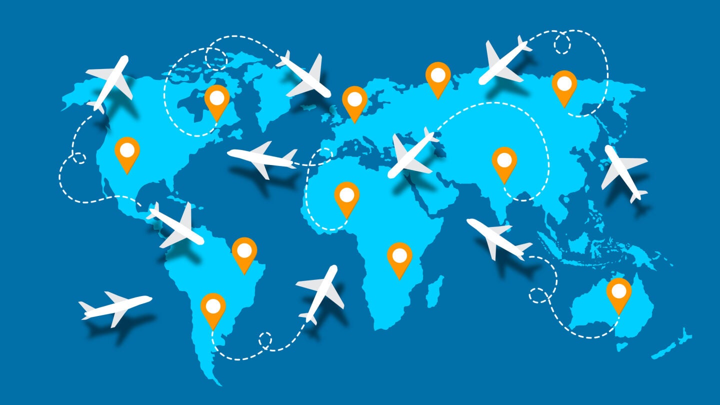 Mapa del mundo con aviones y vuelos