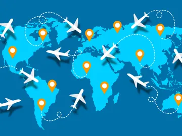 Mapa del mundo con aviones y vuelos Mapa del mundo con aviones y vuelos