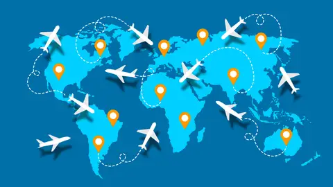 Mapa del mundo con aviones y vuelos Mapa del mundo con aviones y vuelos