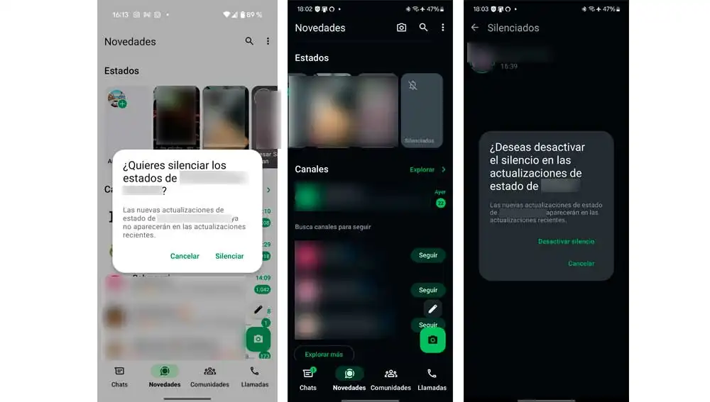 Silenciando estados en WhatsApp Silenciando estados en WhatsApp