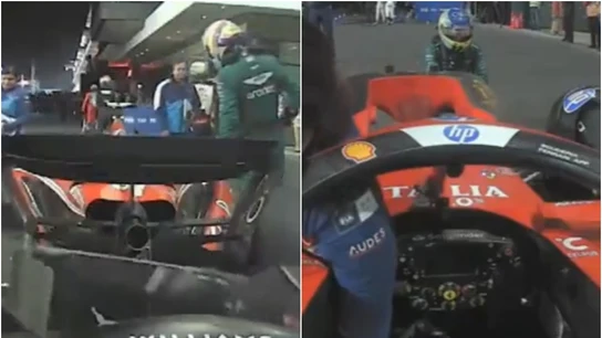 Fernando Alonso examinó el Ferrari de Carlos Sainz tras la carrera Fernando Alonso examinó el Ferrari de Carlos Sainz tras la carrera