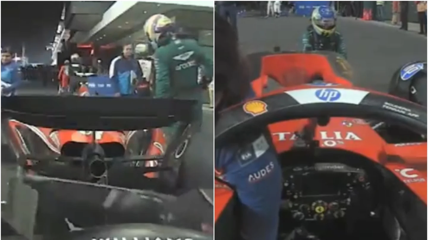 Fernando Alonso examinó el Ferrari de Carlos Sainz tras la carrera Fernando Alonso examinó el Ferrari de Carlos Sainz tras la carrera