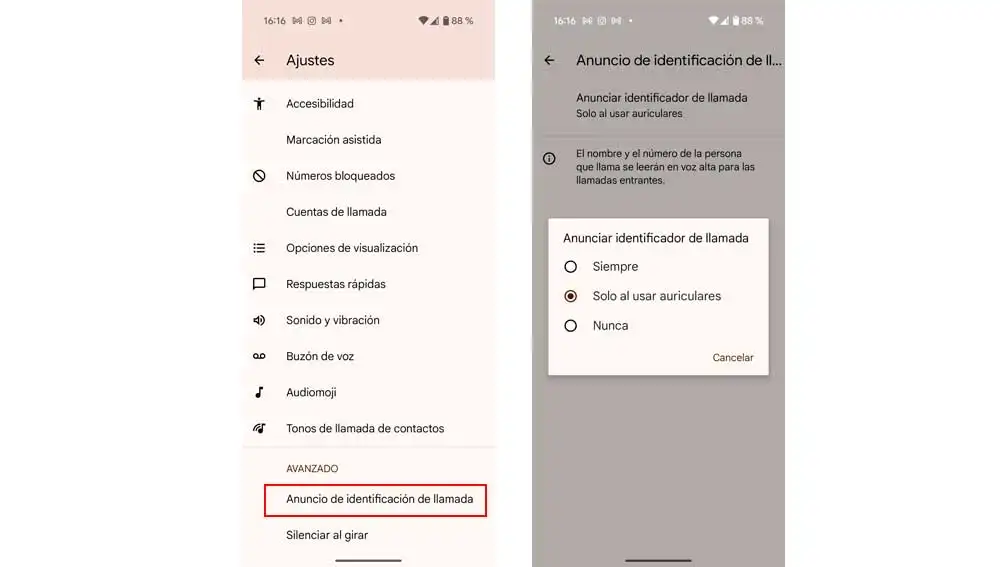 Activando el anuncio de identificación de llamada Activando el anuncio de identificación de llamada