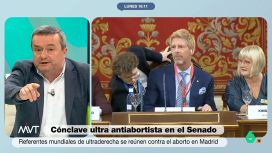Chema Crespo, sobre Jaime Mayor Oreja: "Se ha proclamado creacionista; dice que la evolución no existe y nos ha creado Dios" Chema Crespo analiza en el vídeo sobre estas líneas la cumbre antiabortista del Senado, que asegura "es para reafirmar sus posiciones y en exclusiva, porque no hay debate". En este vídeo, comenta un detalle de la intervención de Mayor Oreja.