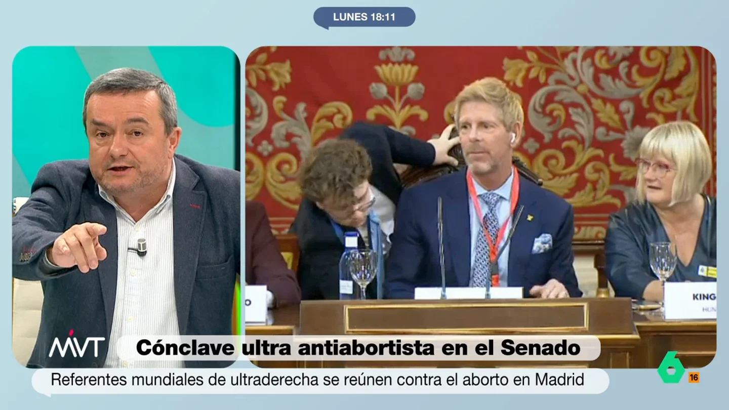 Chema Crespo, sobre Jaime Mayor Oreja: "Se ha proclamado creacionista; dice que la evolución no existe y nos ha creado Dios" Chema Crespo analiza en el vídeo sobre estas líneas la cumbre antiabortista del Senado, que asegura "es para reafirmar sus posiciones y en exclusiva, porque no hay debate". En este vídeo, comenta un detalle de la intervención de Mayor Oreja.