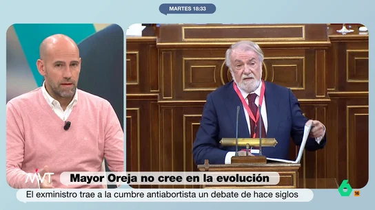 Gonzalo Miró reacciona al discurso creacionista de Mayor Oreja: "Es evidente que en la evolución positiva no cree" Además de comparar el aborto con la esclavitud, Jaime Mayor Oreja añadió a su discurso ultra declaraciones negando la teoría de la evolución y defendiendo la creación por parte de un ser divino. La opinión de Gonzalo Miró, en este vídeo.