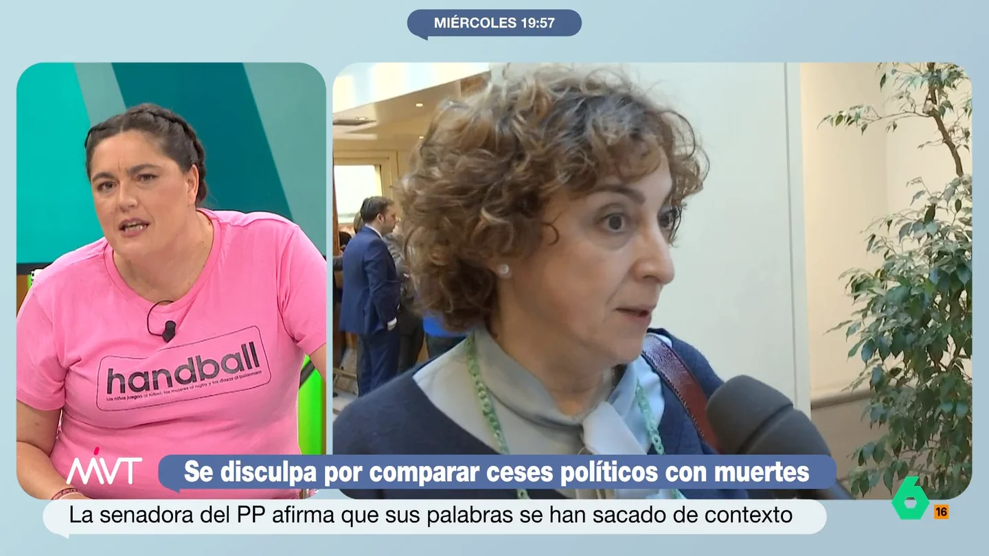 Loreto Ochando, a la senadora que comparó los ceses con las víctimas de la DANA: "Es una indecente, me dan ganas de vomitar" Loreto Ochando hace en este vídeo una encendida y muy dura crítica a la senadora del PP, Teresa Belmonte, que ayer comparaba las salidas de Salomé Prada y Nuria Montes con las 222 víctimas de la DANA. "Tiene que dimitir ya".