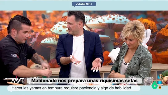 Iñaki López intenta replicar a Maldonado y hace una yema de huevo en tempura Iñaki López se atreve con la elaboración más complicada del plato de hoy de Carlos Maldonado: hacer una yema de huevo en tempura. ¿Lo conseguirá? El resultado después de ponerse con 'las manos en la masa', en este vídeo.