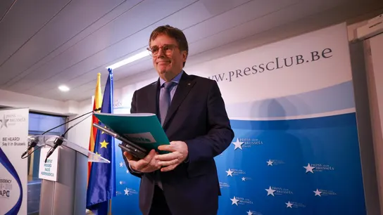 Puigdemont, en el Press Club de Bruselas, este lunes.  Puigdemont, en el Press Club de Bruselas, este lunes.
