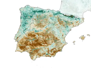 Imagen satelital del avance de la aridez en España Imagen satelital del avance de la aridez en España