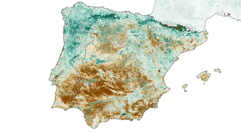Imagen satelital del avance de la aridez en España Imagen satelital del avance de la aridez en España