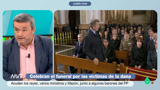 Chema Crespo opina sobre el funeral por las víctimas de la DANA Chema Crespo y María Claver opinan en este vídeo sobre el funeral celebrado en la catedral de Valencia por las víctimas de la DANA, con la polémica de la representación política y las quejas de los familiares como puntos más polémicos.