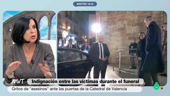 Beatriz de Vicente, sobre los gritos a los políticos en la catedral de Valencia: "Las víctimas necesitan que les pidan perdón" Más Vale Tarde analiza en este vídeo las reacciones de los familiares de las víctimas de la DANA a la salida de los reyes de la catedral de Valencia tras el funeral, mientras los políticos decidieron salir por otra puerta.