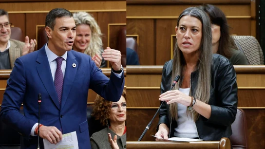 Pedro Sánchez y Míriam Nogueras durante la sesión de control al Gobierno en el Congreso Pedro Sánchez y Míriam Nogueras durante la sesión de control al Gobierno en el Congreso