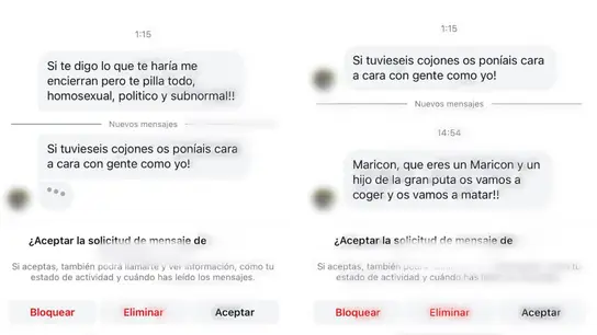 Captura del os mensajes homófobos que denunció el diputado Santiago Rivero. Captura del os mensajes homófobos que denunció el diputado Santiago Rivero.