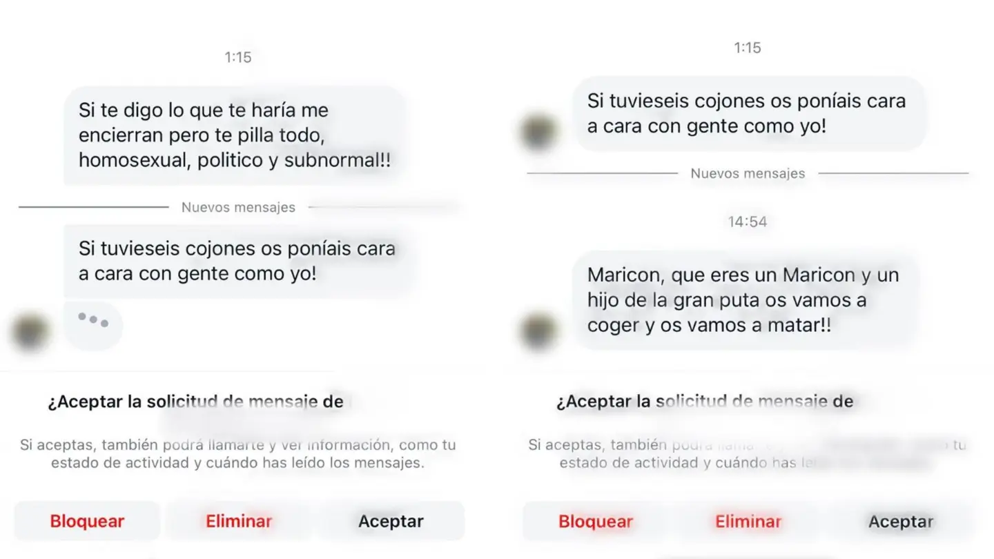 Captura del os mensajes homófobos que denunció el diputado Santiago Rivero. Captura del os mensajes homófobos que denunció el diputado Santiago Rivero.