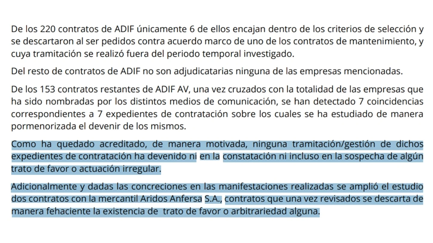 Conclusiones del informe de ADIF sobre las acusaciones de Aldama ante el Supremo en el caso Koldo Conclusiones del informe de ADIF sobre las acusaciones de Aldama ante el Supremo en el caso Koldo