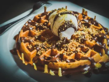 Gofre de chocolate y helado Gofre de chocolate y helado