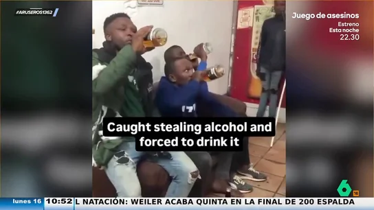 Pillan a un grupo de jóvenes robando alcohol y les obligan a beberse hasta la última gota Pillan a un grupo de jóvenes robando alcohol y les obligan a beberse hasta la última gota