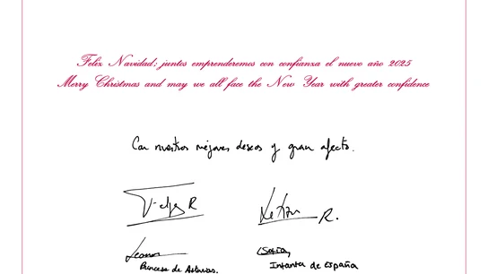 Firmas de los reyes, Leonor y Sofía en la felicitación de Navidad 2024. Firmas de los reyes, Leonor y Sofía en la felicitación de Navidad 2024.