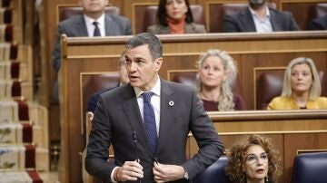 El presidente del Gobierno, Pedro S&aacute;nchez, interviene durante una sesi&oacute;n de control en el Congreso.