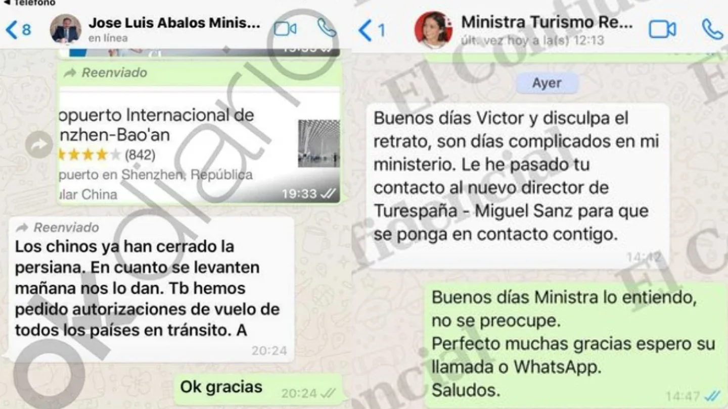 Capturas de pantalla de las conversaciones de Aldama con Ábalos y Reyes Maroto Capturas de pantalla de las conversaciones de Aldama con Ábalos y Reyes Maroto