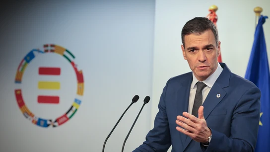 Pedro Sánchez en una rueda de prensa en Bruselas Pedro Sánchez en una rueda de prensa en Bruselas