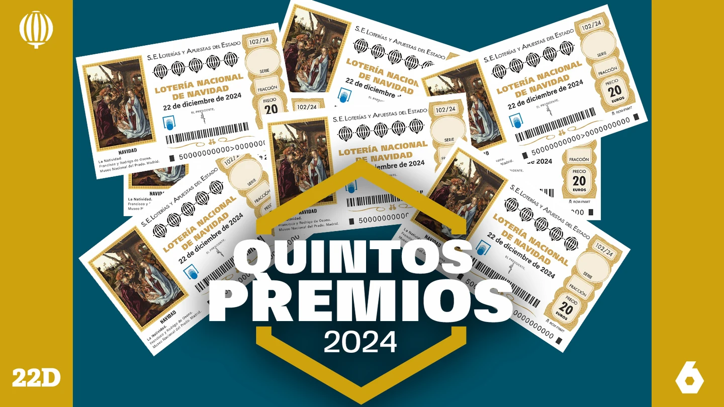 Quintos premios de la Lotería de Navidad 2024. Grafismo de la Sexta con los quintos premios de la Lotería de Navidad 2024.
