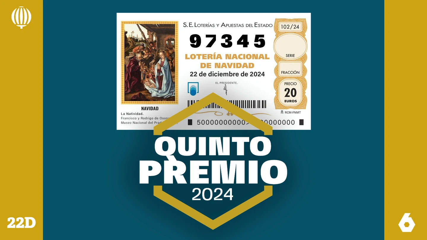 97345, el sexto quinto premio de la Lotería de Navidad 2024. 97345, el sexto quinto premio de la Lotería de Navidad 2024.