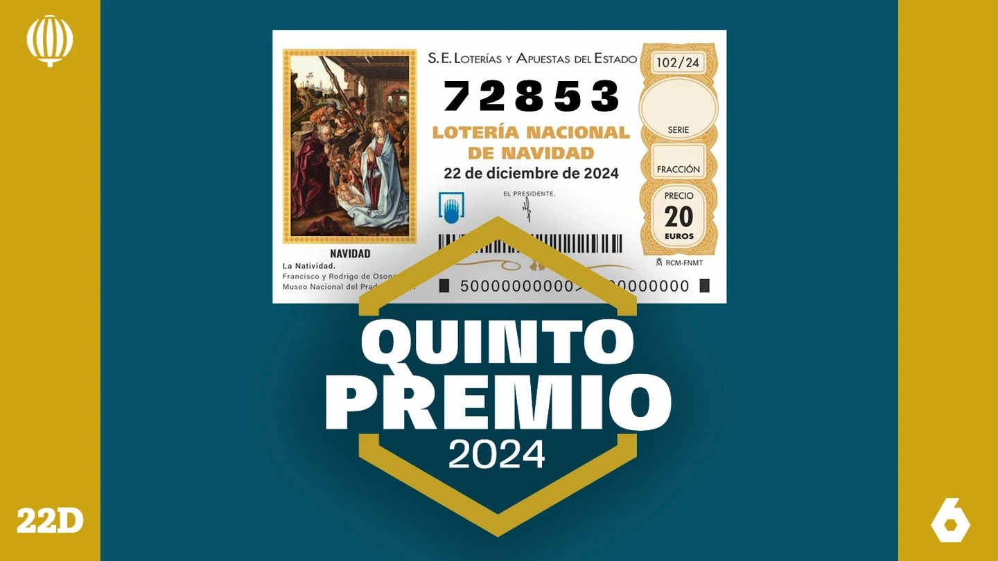 El 72853 se convierte en el segundo quinto premio de la Lotería de Navidad 2024. El 72853 se convierte en el segundo quinto premio de la Lotería de Navidad 2024.