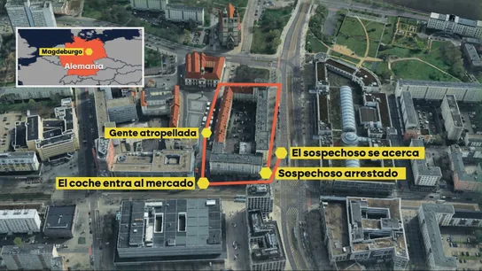 Así se produjo el atropello masivo de Magdeburgo: tres minutos de terror, cinco muertos y 200 heridos Grafismo del recorrido del kamikaze