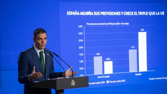 El presidente del Gobierno, Pedro Sánchez, durante una rueda de prensa posterior a la reunión del Consejo de Ministros El presidente del Gobierno, Pedro Sánchez, durante una rueda de prensa posterior a la reunión del Consejo de Ministros