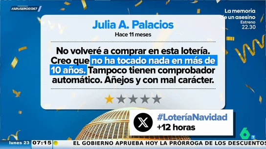 Arrasa en redes la reseña que dejó una usuaria hace 11 meses en la Administración de lotería que ahora ha vendido El Gordo Arrasa en redes la reseña que dejó una usuaria hace 11 meses en la Administración de lotería que ahora ha vendido El Gordo