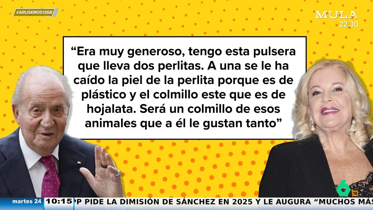 Bárbara Rey, de los regalos que le dio el rey Juan Carlos: "Será un colmillo de esos animales que a él le gustan" Bárbara Rey, de los regalos que le dio el rey Juan Carlos: "Será un colmillo de esos animales que a él le gustan"
