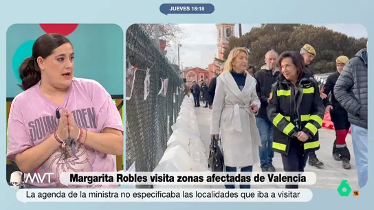 Loreto Ochando, sobre la visita de Margarita Robles a la zona cero de la DANA Cristina Pardo y Loreto Ochando comentan en este vídeo el viaje de Margarita Robles a varias localidades afectadas por la DANA, así como el hecho de que la agenda de la ministra de Defensa no especificaba qué municipios iba a visitar.