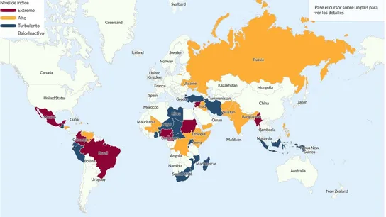 Mapa de los conflictos globales realizado por Armed Conflict Location & Event Data Mapa de los conflictos globales realizado por Armed Conflict Location & Event Data