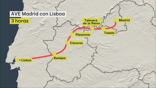 Mapa del proyecto de línea de Alta Velocidad que pretende conectar Madrid con Lisboa Mapa del proyecto de línea de Alta Velocidad que pretende conectar Madrid con Lisboa