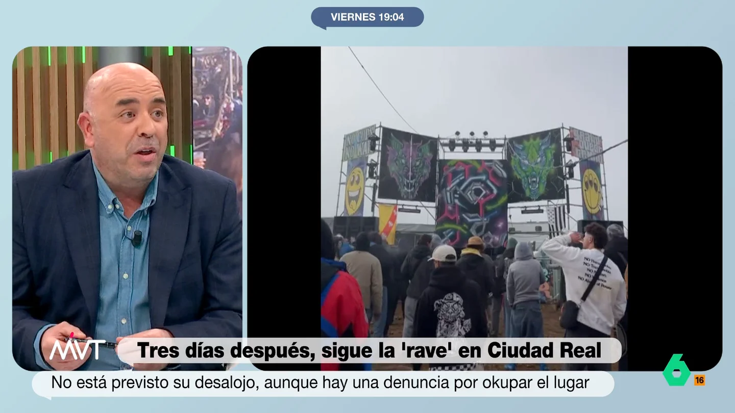 Juan Manuel Medina explica por qué no desalojan la rave de Ciudad Real: "Es peor el remedio que la enfermedad" El abogado aclara que la Policía o la Guardia Civil lo único que pueden hacer es "labor de contención para que no acceda más gente y controlar, dentro de lo posible, que no haya demasiado desfase".