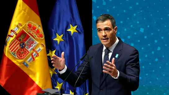 El presidente del Gobierno, Pedro Sánchez, durante su intervención el primer acto por el 50 aniversario de la muerte de Franco El presidente del Gobierno, Pedro Sánchez, durante su intervención el primer acto por el 50 aniversario de la muerte de Franco