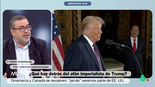 Pedro Rodríguez, sobre el afán expansionista de Trump: "No quiere decir que vaya a utilizar la fuerza, pero hay intencionalidad" Pedro Rodríguez, profesor de Relaciones Internacionales, analiza en este vídeo las amenazas de Donald Trump a Panamá y Groenlandia: "Estamos viendo la mezcla de cuñadismo geopolítico con sus impulsos de magnate del ladrillo".