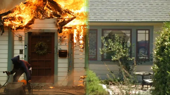 El fuego consume una casa en Los Ángeles. El fuego consume una casa en Los Ángeles.