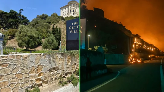Antes y después del Getty Villa tras el paso de las llamas en Los Ángeles. Antes y después del Getty Villa tras el paso de las llamas en Los Ángeles.