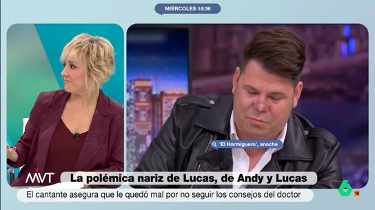 Cristina Pardo, tras los ataques a Lucas de 'Andy y Lucas' por su nariz: "Creo que las redes sociales habría que cerrarlas" Iñaki López, Ramoncín, Beatriz de Vicente y Cristina Pardo reflexionan sobre las redes sociales después de la polémica por los ataques a Lucas, de 'Andy y Lucas', por su nariz que el propio cantante desvelaba ayer en 'El Hormiguero'.