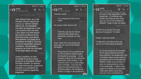 Conversación entre el director adjunto de 'elDiario.es' y M. Á. R. donde se confirma que sí se pusieron en o con el jefe del gabinete de Ayuso. Conversación entre el director adjunto de 'elDiario.es' y M. Á. R. donde se confirma que sí se pusieron en o con el jefe del gabinete de Ayuso.