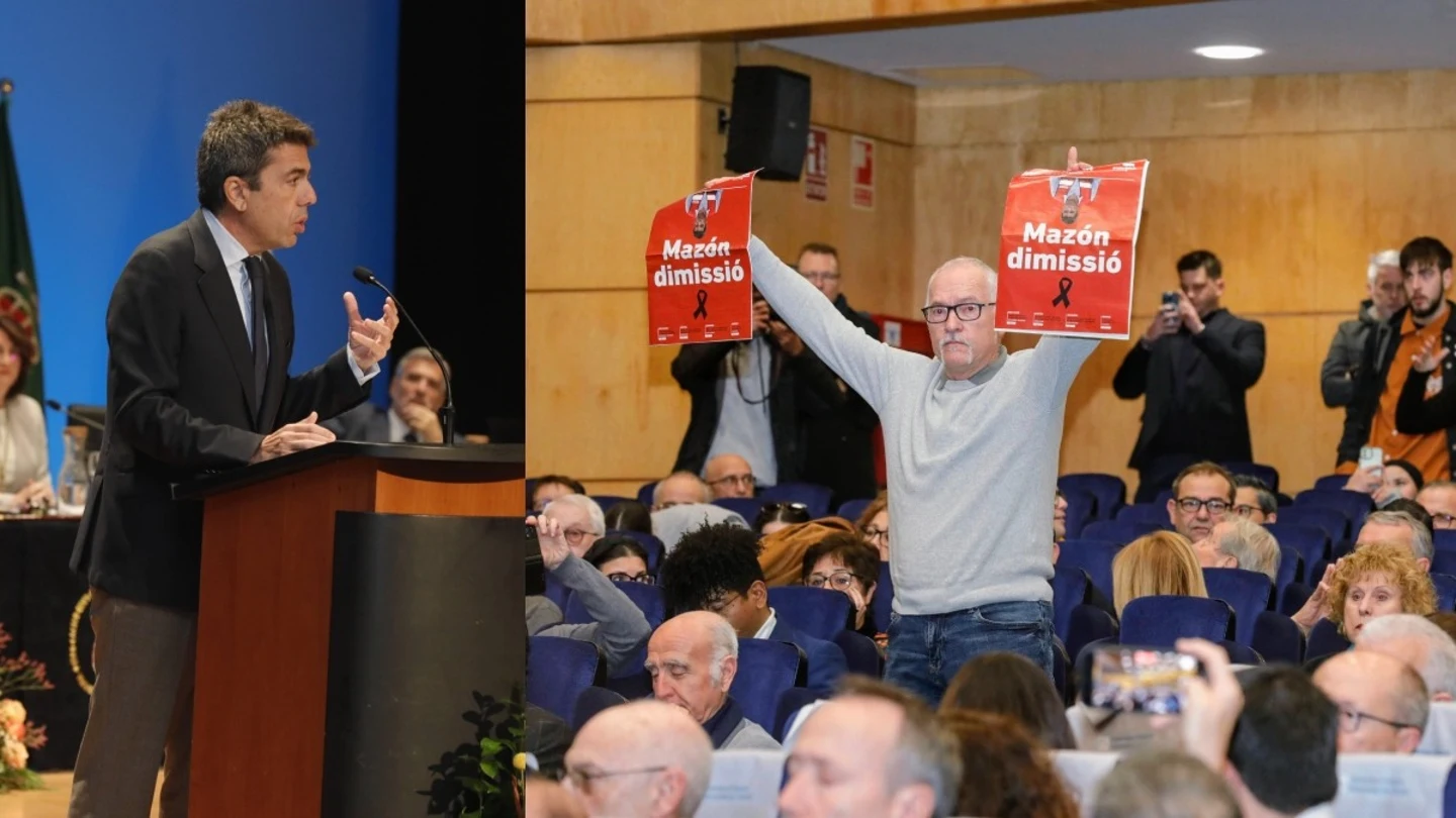 Tensión y gritos de "asesino" a Mazón durante un acto en la Universidad de Alicante Tensión y gritos de "asesino" a Mazón durante un acto en la Universidad de Alicante