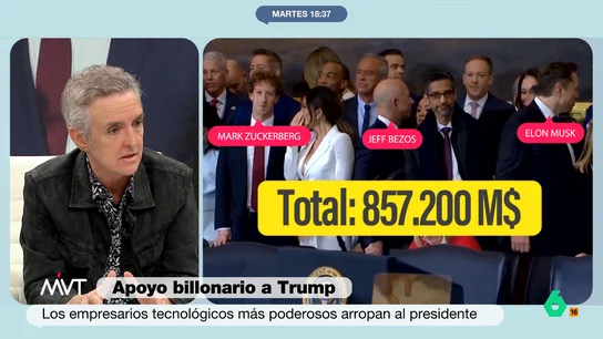 Ramoncín reacciona tras ver a Zuckerberg, Bezos, Musk y Pichai junto a Trump En la foto de la investidura de Donald Trump también salían los responsables de empresas como Meta, Google o Amazon, además de Elon Musk. Fortunas que suman 850.000 millones de dólares y que, para Ramoncín, son "oligarcas".